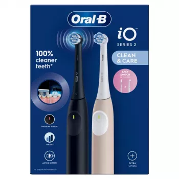 Braun Oral-B iO Series 2 elektrinis dantų šepetėlis Night Black/Calm Pink su 2 rankenomis