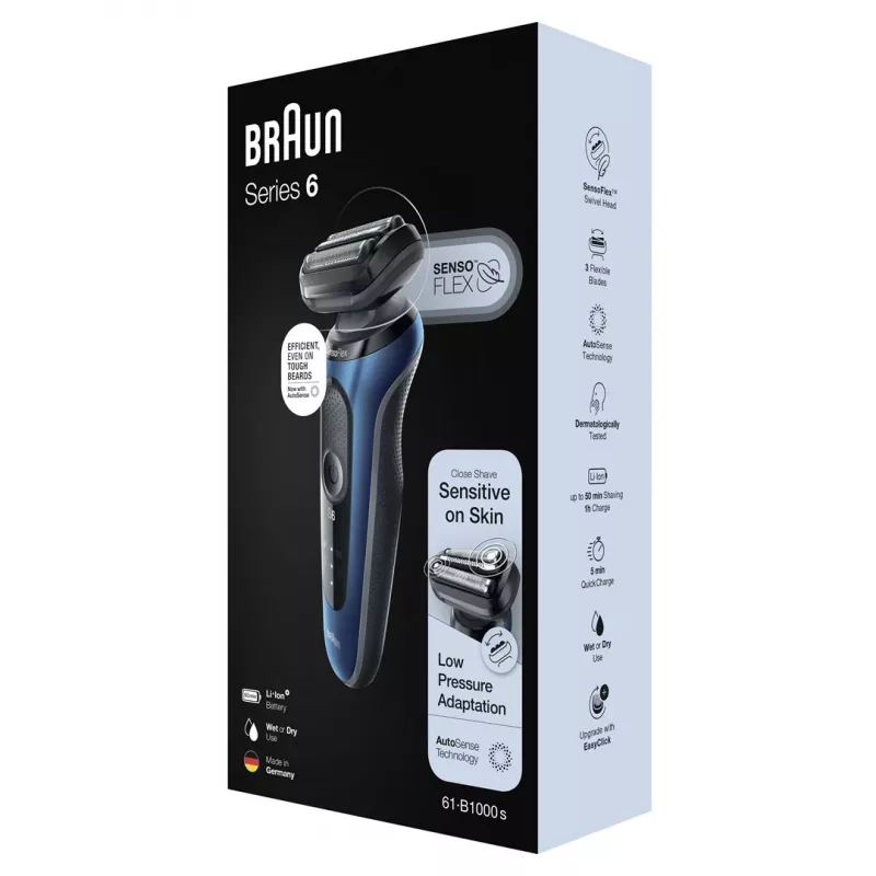 Braun Series 61 - B1000s elektrinis skustuvas šlapiam ir sausam skutimui, mėlynas