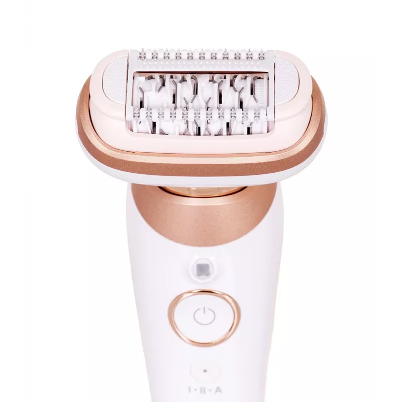 Braun Silk-épil 9 3D SES9-481 belaidis epiliatorius šlapiam ir sausam naudojimui su 40 pincetų, SensoSmart, Smartlight, trimeriu, baltas/rožinio aukso