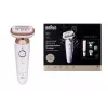 Braun Silk-épil 9 3D SES9-481 belaidis epiliatorius šlapiam ir sausam naudojimui su 40 pincetų, SensoSmart, Smartlight, trimeriu, baltas/rožinio aukso