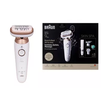 Braun Silk-épil 9 3D SES9-481 belaidis epiliatorius šlapiam ir sausam naudojimui su 40 pincetų, SensoSmart, Smartlight, trimeriu, baltas/rožinio aukso