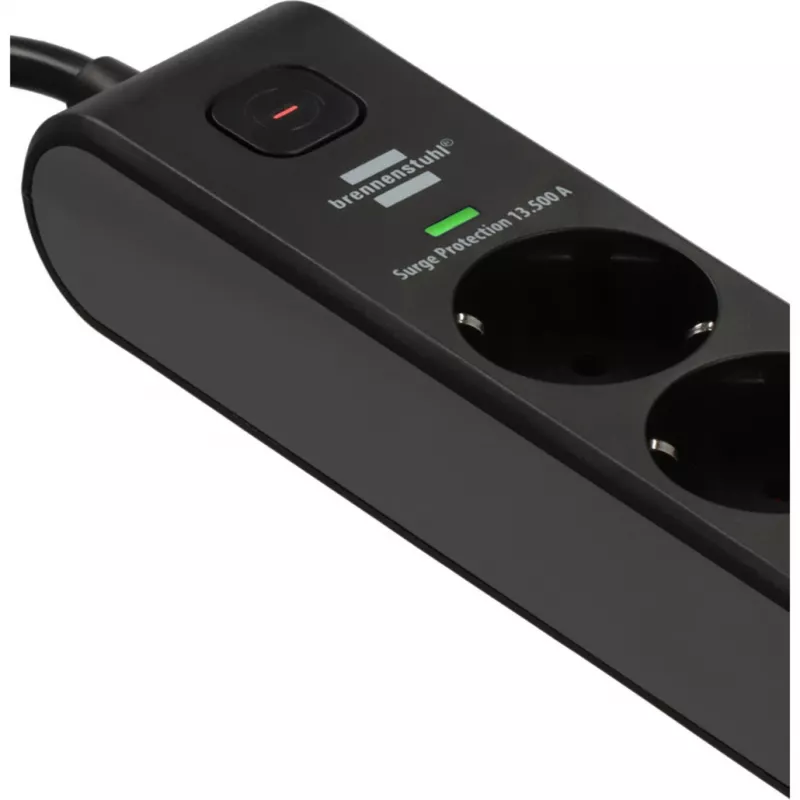 BRENNENSTUHL 6-ių lizdų ilgintuvas su 1x USB-C, 1x USB-A, apsauga nuo viršįtampių 13 500 A, 2 m kabelis, juoda/antracitas