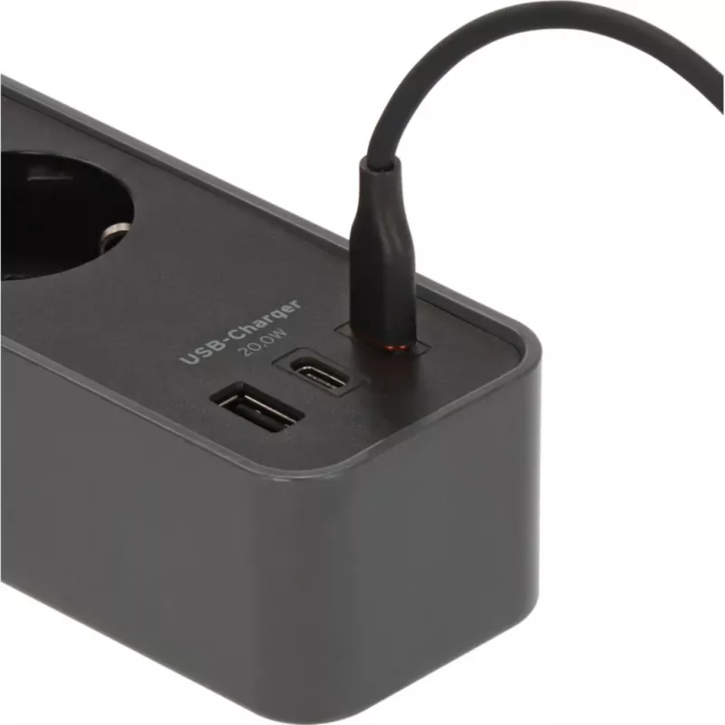 Brennenstuhl Ecolor 4-jungčių ilgintuvas su 2x USB-C, 1x USB-A, 1,5 m laidu, apsauginiu jungikliu, juodos/antracito spalvos