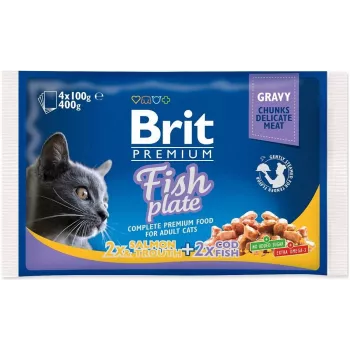 BRIT Premium Cat Fish Plate – šlapias kačių maistas, filė padaže, 4 x 100 g maišeliai