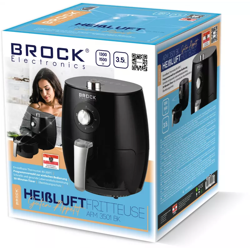 Brock AFM 3501 BK oro gruzdintuvė 3.5L 1300-1500W juoda skaitmeninė su krepšeliu