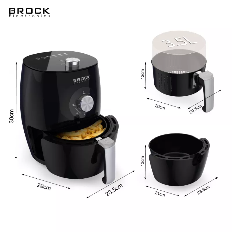 Brock AFM 3501 BK oro gruzdintuvė 3.5L 1300-1500W juoda skaitmeninė su krepšeliu