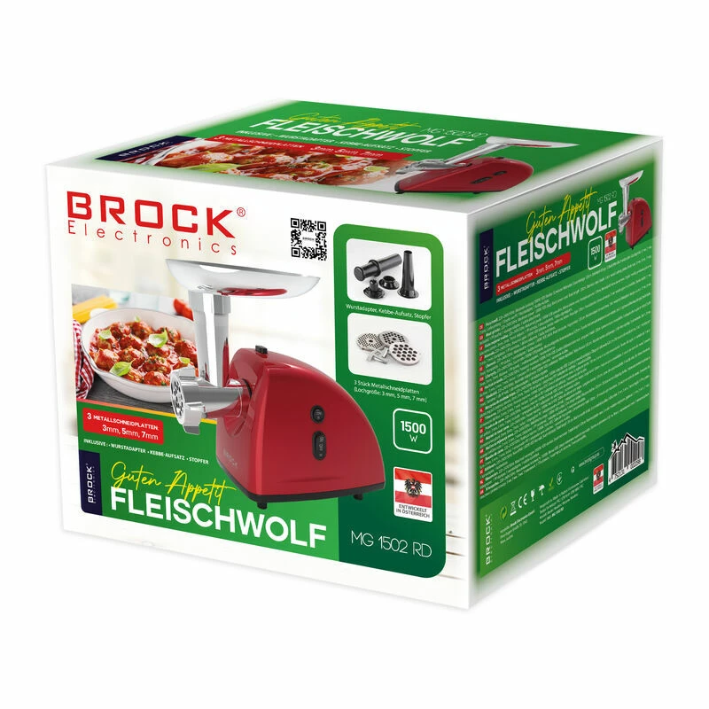Brock MG 1502 RD mėsmalė 1500W, raudona/plieninė