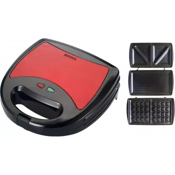 Brock SSM 2003 RD 3-in-1 sumuštinių keptuvė, vaflinė ir grilis, 750 W, juoda/raudona