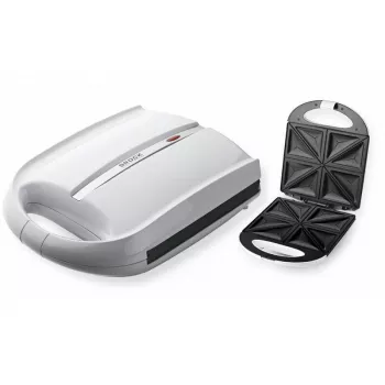 Brock SSM 3008 WH 8 griezdelių XXL sumuštinių keptuvė, 1400W, nepridegančios trikampės plokštės, karščiui atspari rankena, apsauginis užraktas, vertikalus laikymas, balta