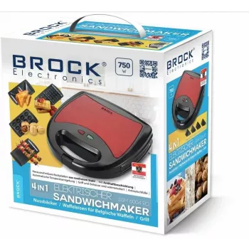 Brock SSM 6004 RD 4-in-1 sumuštinių, riešutinių vaflių, vaflių kepėjas ir grilis, 750 W, raudonas