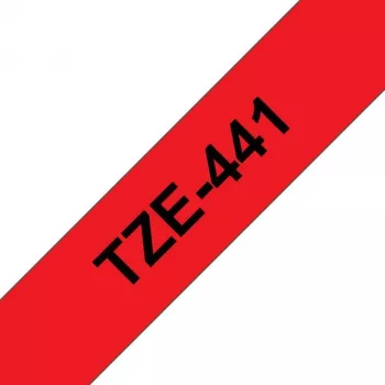 Brother TZe-441 laminuota etikečių juosta 18mm raudona su juodu tekstu 8m
