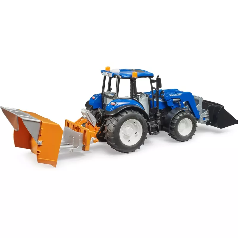 BRUDER New Holland T5.120 traktorius su priekiniu krautuvu, krovimo dėže ir šakėmis 1:16