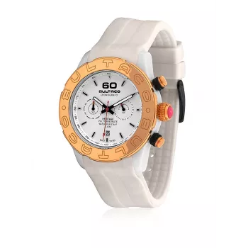 BULTACO H1PW43C-CW1 Moteriškas analoginis kvarcinis laikrodis 43 mm, baltas odinis dirželis