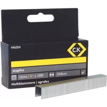 C.K Tools Type 140 cinkuoto plieno segtukai, 12 mm kojelė, 10,6 mm vainikas, 1000 vnt. (496004)