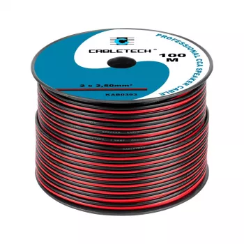 CABLETECH CCA garsiakalbių laidas 2,5 mm² juodas-raudonas, 2 gyslų, plokščias, ritė