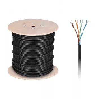 CABLETECH varinis kompiuterinis kabelis - UTP Cat5e vytos poros su geliu, 305 m, juodas, lauko