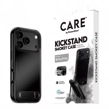 CARE by PanzerGlass „Kickstand“ dėklas „Smokey Black“ su MagSafe, skirtas iPhone 17 Pro