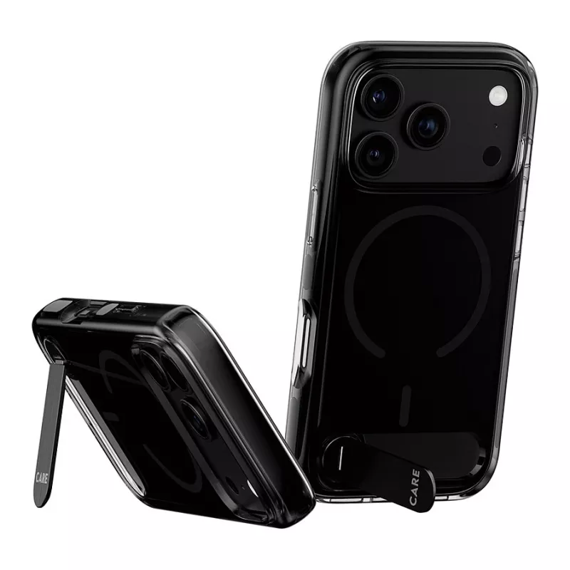CARE by PanzerGlass „Kickstand“ dėklas „Smokey Black“ su MagSafe, skirtas iPhone 17 Pro