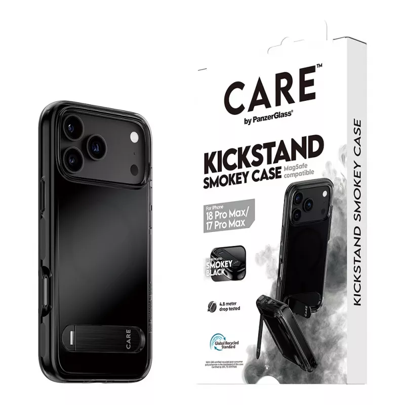 CARE by PanzerGlass Kickstand dėklas Smokey su juodu MagSafe, skirtas iPhone 17 Pro Max