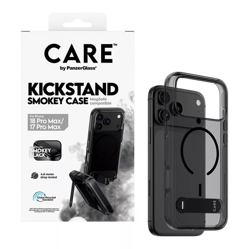 CARE by PanzerGlass Kickstand dėklas Smokey su juodu MagSafe, skirtas iPhone 17 Pro Max