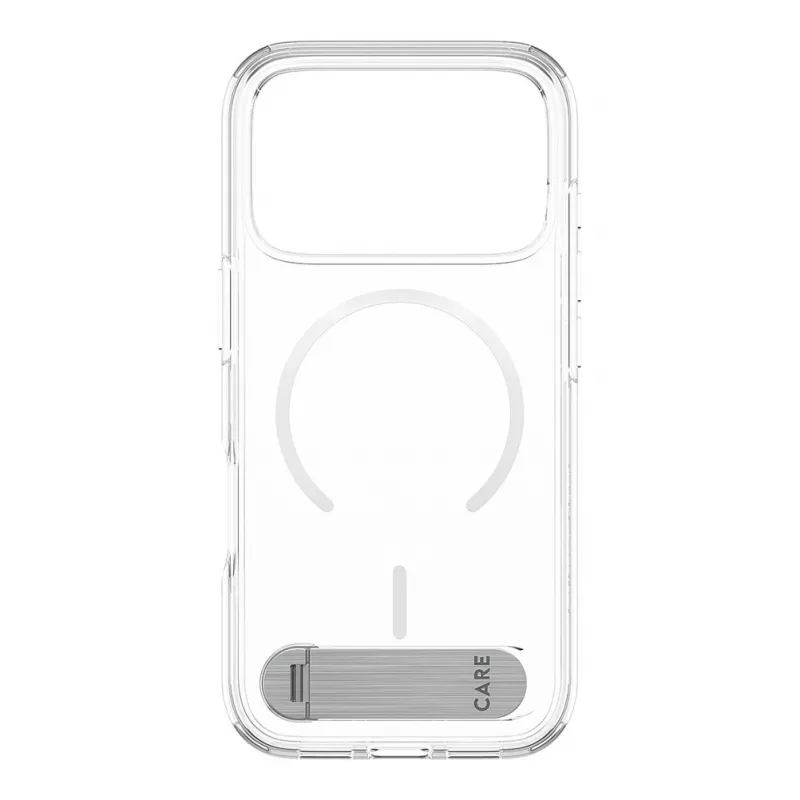 CARE by PanzerGlass Kickstand Case permatomas su baltu MagSafe skirtu iPhone 17 Pro