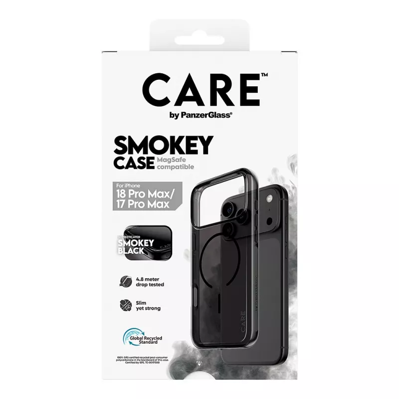 CARE by PanzerGlass Smokey dėklas su juodu MagSafe, skirtas iPhone 17 Pro Max