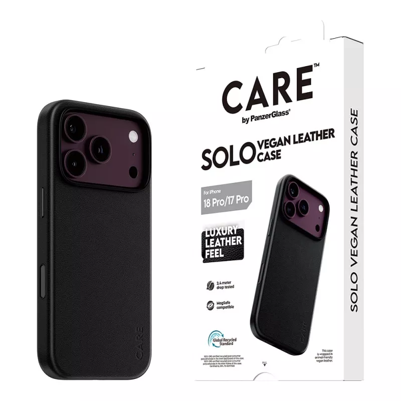 CARE by PanzerGlass Solo vegano odos dėklas juodas su MagSafe, skirtas iPhone 17 Pro