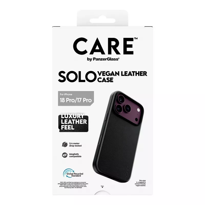 CARE by PanzerGlass Solo vegano odos dėklas juodas su MagSafe, skirtas iPhone 17 Pro