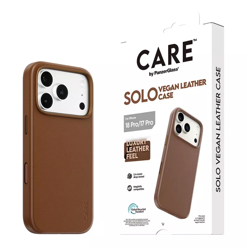 CARE by PanzerGlass Solo vegano odos dėklas rudas su MagSafe, skirtas iPhone 17 Pro