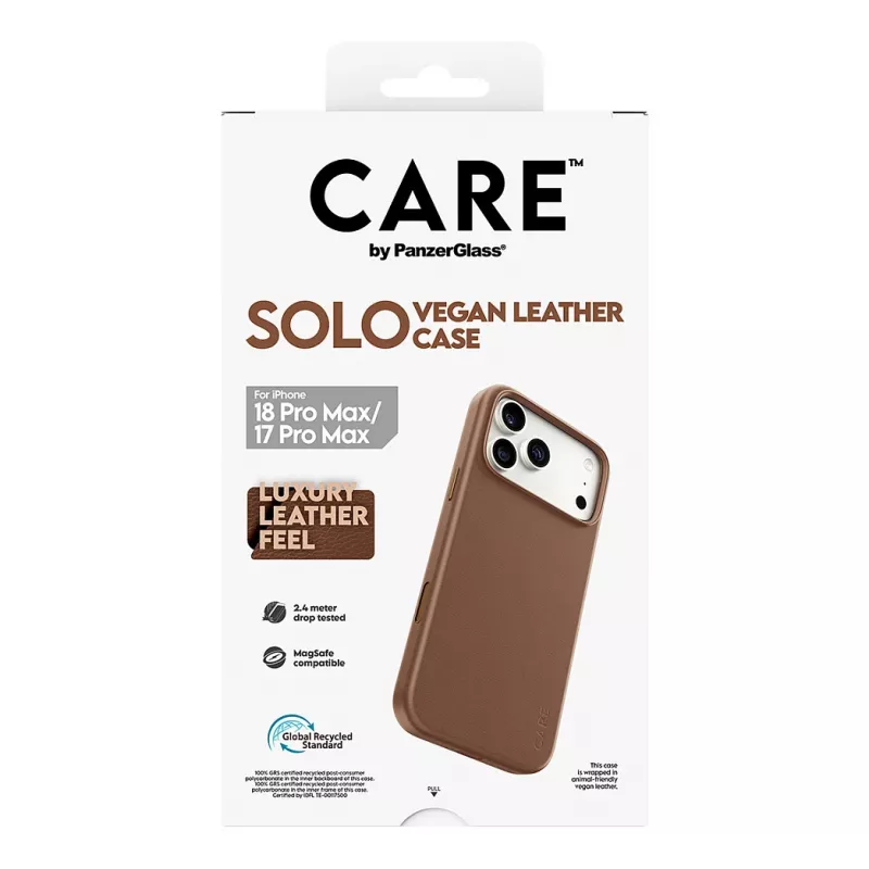 CARE by PanzerGlass Solo vegano odos dėklas rudas su MagSafe, skirtas iPhone 17 Pro Max