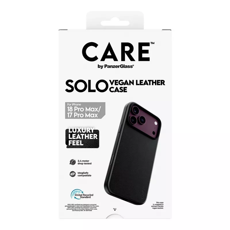 CARE by PanzerGlass Solo vegano odos dėklas su MagSafe, skirtas iPhone 17 Pro Max - juodas