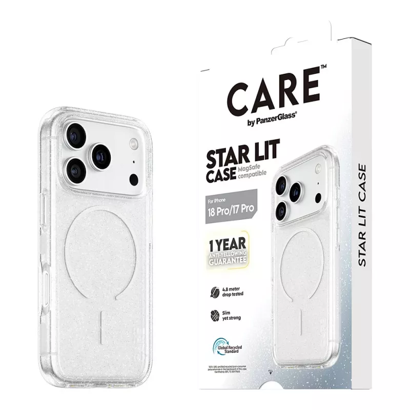CARE by PanzerGlass Star Lit dėklas su MagSafe, skirtas iPhone 17 Pro – permatomas