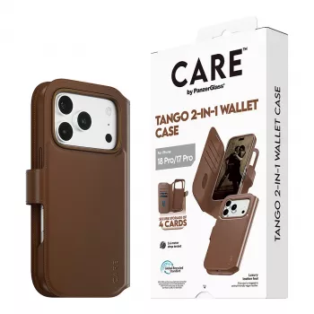 CARE by PanzerGlass Tango 2-in-1 dėklas su pinigine, rudas, su MagSafe, skirtas iPhone 17 Pro