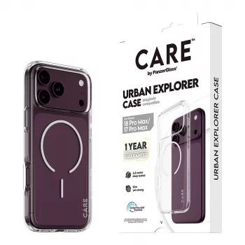CARE by PanzerGlass Urban Explorer dėklas permatomas su baltu MagSafe, skirtas iPhone 17 Pro Max