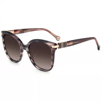 CAROLINA HERRERA HER0134S1ZX Moteriški kvadratiniai akiniai nuo saulės – blizgaus juodo acetato rėmelis, pilki gradientiniai polikarbonato lęšiai, 55 mm lęšio plotis, UV400 apsauga