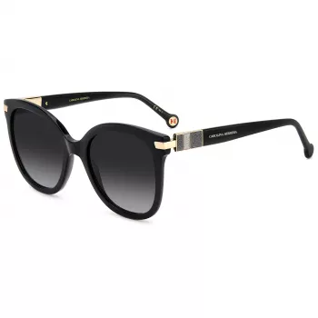 CAROLINA HERRERA HER0134S807 Moteriški Akiniai nuo Saulės – Juodas Acetato Rėmelis, Pilki Polikarbonato Lęšiai, 55/21/145 mm