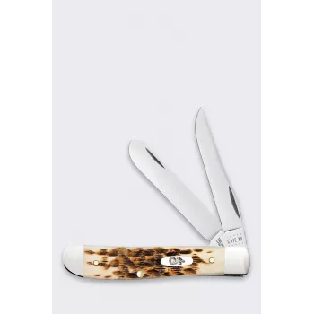 Case Mini Trapper SS Amber Bone peilis - 2 ašmenų sulankstomas kišeninis peilis, Tru-Sharp nerūdijantis plienas, natūrali gintarinio kaulo rankena, slipjoint, JAV