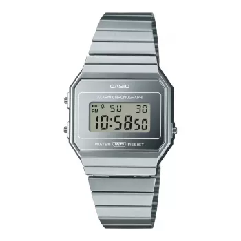 CASIO A700WEV-7A Unisex Digitalinis Laikrodis Sidabrinis Nerūdijantis Plienas 37,4mm