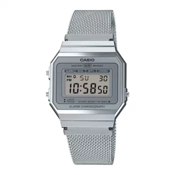 CASIO A700WM-7A Unisex Skaitmeninis Laikrodis – 37,4 mm Sidabrinis Milano Tinklelis