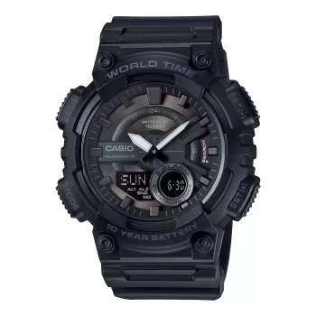 CASIO AEQ-110W-1B Vyrų analoginis-skaitmeninis laikrodis, 52,2 mm, juodas dervos korpusas