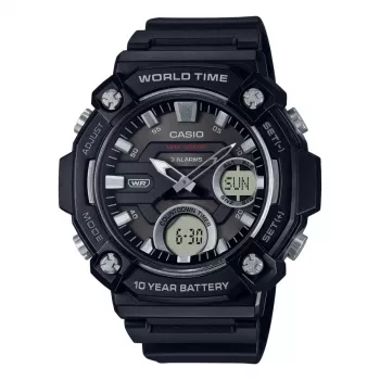 CASIO AEQ-120W-1A Vyriškas analoginis-skaitmeninis laikrodis, 53,3 mm, juoda derva