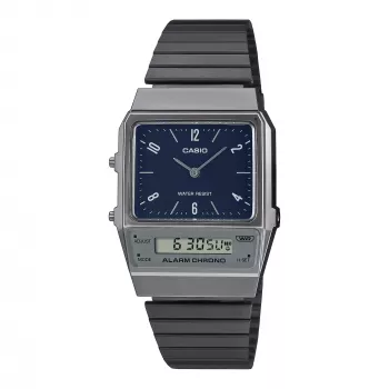 CASIO AQ-800EB-2AEF Unisex analoginis-skaitmeninis laikrodis, 32 mm, mėlynas ciferblatas, sidabrinis tinklelio dirželis