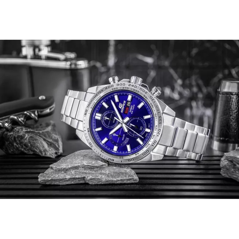 CASIO Edifice EFR-574D-2AVUEF vyrų analoginis kvarcinis laikrodis, 42,3 mm, mėlynas ciferblatas, nerūdijančio plieno apyrankė