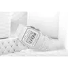 Casio F-91WS-7DF skaitmeninis laikrodis – permatomas baltas korpusas iš dervos, unisex, kvarcinis, LED apšvietimas, atsparus vandeniui 3 ATM