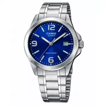 CASIO LTP-1215A-2A Moteriškas analoginis kvarcinis laikrodis 28 mm mėlynu ciferblatu, nerūdijančiu plienu