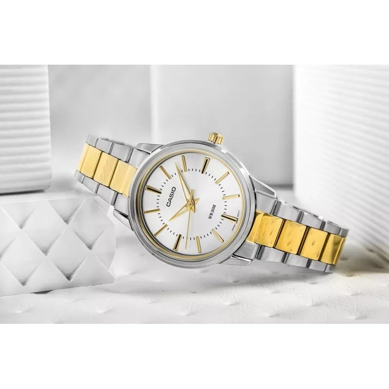 Casio LTP-1303SG-7AVDF moteriškas analoginis kvarcinis laikrodis su nerūdijančio plieno apyranke ir datos rodymu