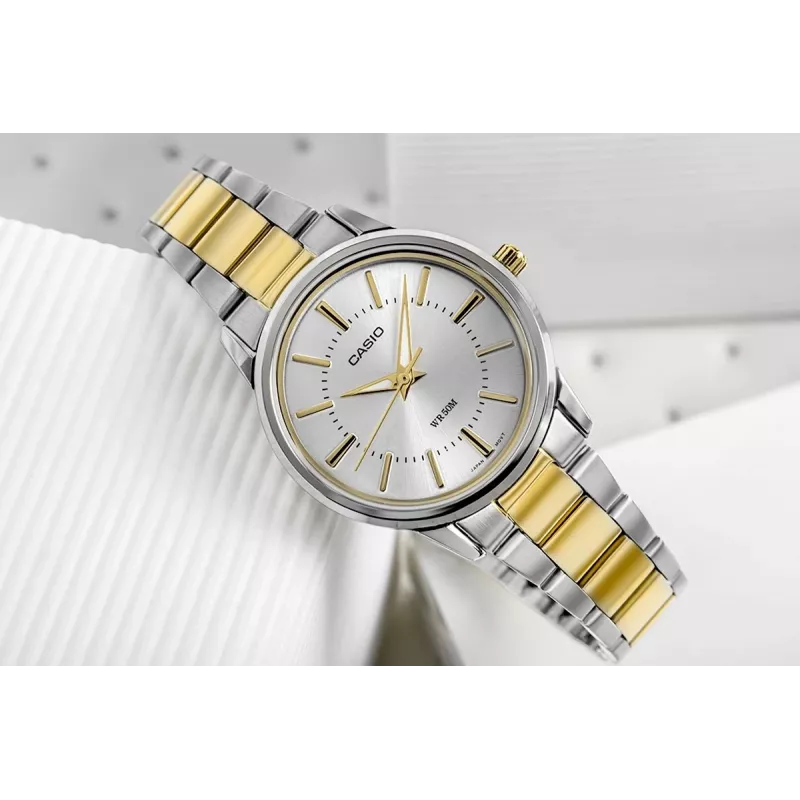 Casio LTP-1303SG-7AVDF moteriškas analoginis kvarcinis laikrodis su nerūdijančio plieno apyranke ir datos rodymu