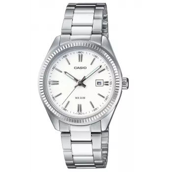 CASIO LTP1302PD7A1V Unisex Analoginis Kvarcinis Laikrodis, Sidabrinis Nerūdijantis Plienas, 34.5 x 30.2 x 8.7 mm