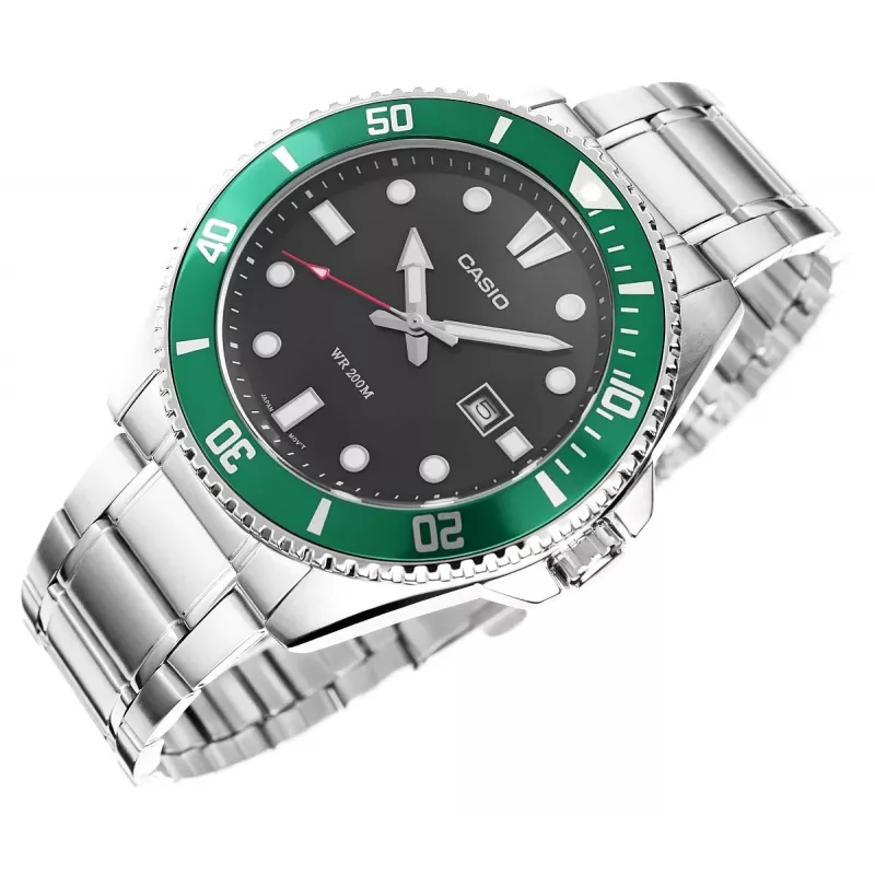 Casio MDV-107D-3AVEF Vyriškas Analoginis Kvarco Laikrodis su Žaliu Ciferblatu ir Nerūdijančio Plieno Apyranke, 200m Atsparumas Vandeniui