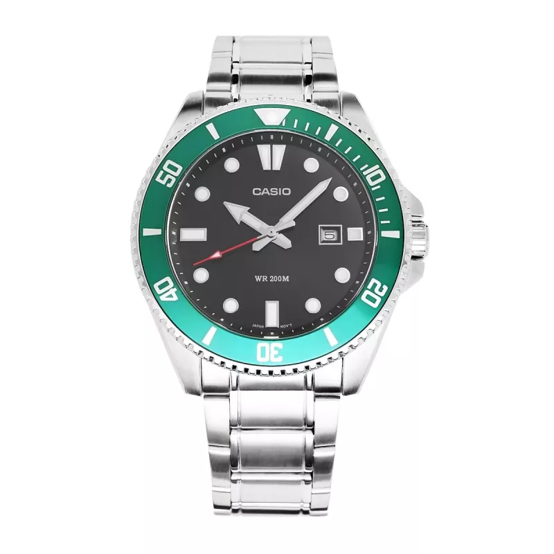 Casio MDV-107D-3AVEF Vyriškas Analoginis Kvarco Laikrodis su Žaliu Ciferblatu ir Nerūdijančio Plieno Apyranke, 200m Atsparumas Vandeniui